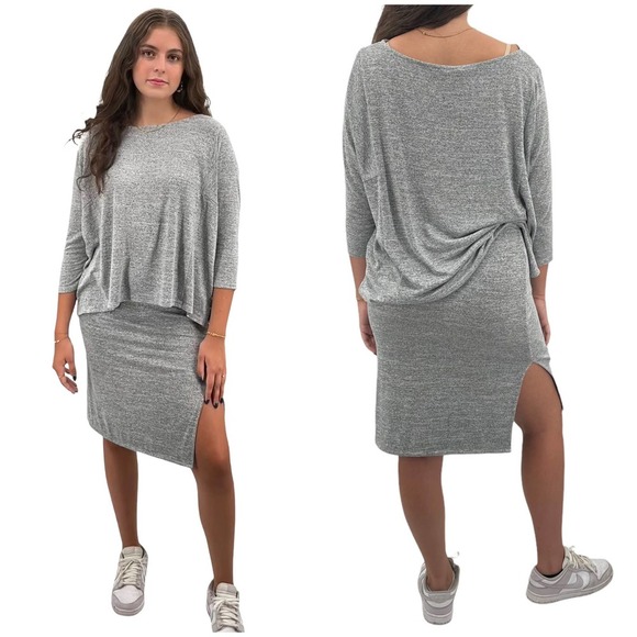 GAP Matching Skirt Set Comfy Jersey Oversized Top Below the Knee Skirt Gray XS/M - Picture 1 of 10